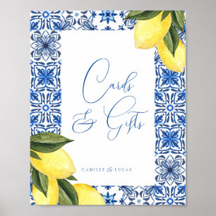 Blauw Mediterraans Tegel en Citrus Kaarten & gesch Poster