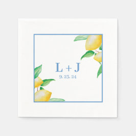 Blauw Mediterrane Aquarel Citroen Trouw  Servet