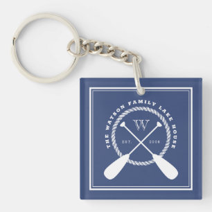 Blauw meer monogram getransformeerde peddels sleutelhanger