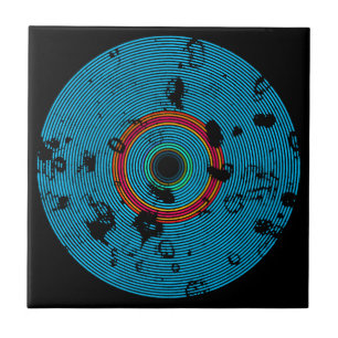Blauw Meerkleurige Vinyl Schijf Textuur Patroon Tegeltje
