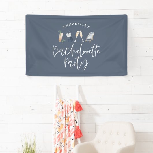 Blauw meisje-modern cocktailscript bachelorette spandoek (Insitu)