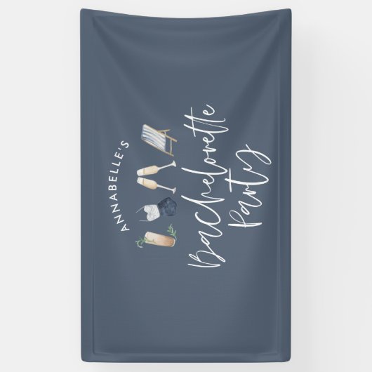 Blauw meisje-modern cocktailscript bachelorette spandoek (Verticaal)