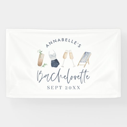 blauw meisje moderne champagne bachelorette weeken spandoek (Horizontaal)