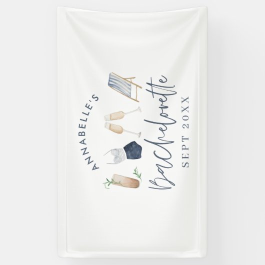 blauw meisje moderne champagne bachelorette weeken spandoek (Verticaal)