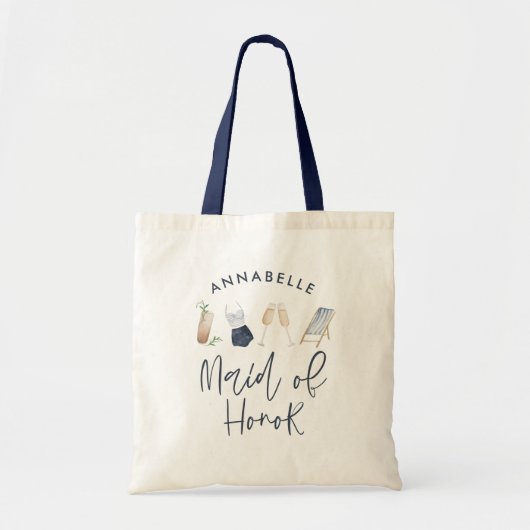 Blauw meisjesachtig modern cocktail schrift bruids tote bag (Voorkant)