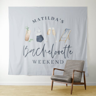 Blauw meisjesachtig modern drankjes vrijgezellen w wandkleed