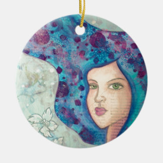 Blauw meisjesportret. Lang haar. Fantastisch schil Keramisch Ornament