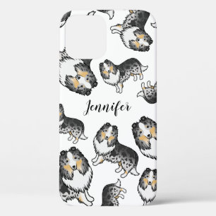 Blauw Merle Cartoon Sheltie Hond Patroon & Naam iPhone 12 Hoesje