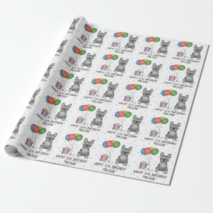 Blauw Merle Franse Bulldog Cartoon Hond Verjaardag Cadeaupapier