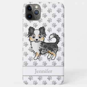Blauw Merle Langharige Chihuahua Cartoon Hond & Na iPhone 11 Pro Max Hoesje