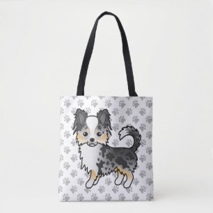 Blauw Merle Langharige Chihuahua Cartoon Hond & Po Draagtas