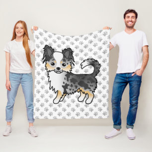 Blauw Merle Langharige Chihuahua Cartoon Hond & Po Fleece Deken