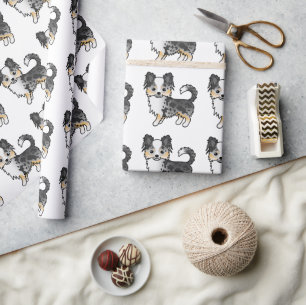 Blauw Merle Langharige Chihuahua Mooie Hond Patroo Cadeaupapier