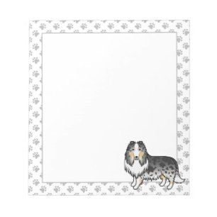 Blauw Merle Rough Collie Schattige Cartoon Hond &  Notitieblok