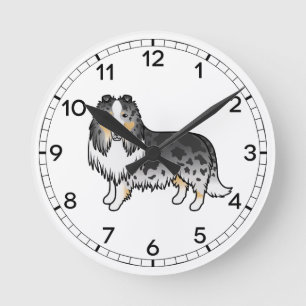 Blauw Merle Rough Collie Schattige Cartoon Hond Ronde Klok