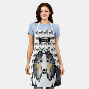 Blauw Merle Rough Collie Schattige Cartoon Hond & Schort