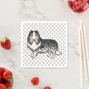 Blauw Merle Rough Collie Schattige Cartoon Hond & Servet