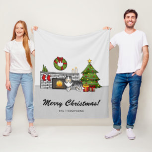 Blauw Merle Sheltie-hond in een kerstkamer & tekst Fleece Deken