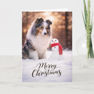 Blauw Merle Sheltie Kerstman van Sneeuw Feestdagen Kaart