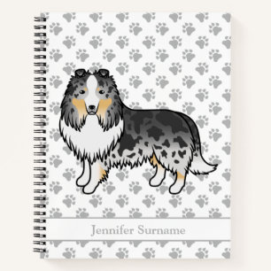 Blauw Merle Shetland Sheepdog Cartoon Hond & Naam Notitieboek