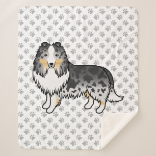 Blauw Merle Shetland Sheepdog Cartoon Hond & Pootj Sherpa Deken