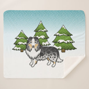 Blauw Merle Shetland Sheepdog In Een Winter Bos Sherpa Deken