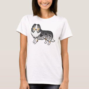 Blauw Merle Shetland Sheepdog Sheltie Cartoon Hond T-shirt