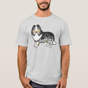 Blauw Merle Shetland Sheepdog Sheltie Cartoon Hond T-shirt