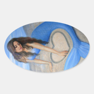 Blauw Mermaid's hart Ovale Sticker