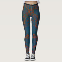 BLAUW MET ANTIEK LACE PATROON LEGGINGS