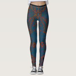 BLAUW MET ANTIEK LACE PATROON LEGGINGS