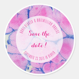 Blauw met blauwe en roze breuken ronde sticker