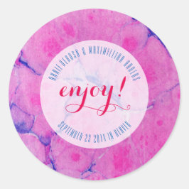 Blauw met blauwe en roze breuken ronde sticker