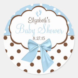 Blauw met bruin polka dots Baby shower Ronde Sticker