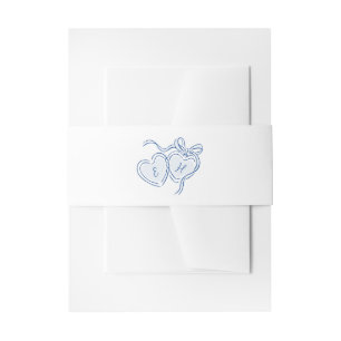 Blauw met de hand getekende harten monogram whimsi uitnodigingen wikkel