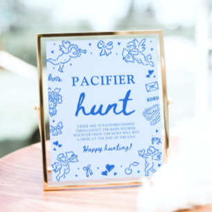 Blauw met de hand getekende Valentijnsdag babyspee Poster