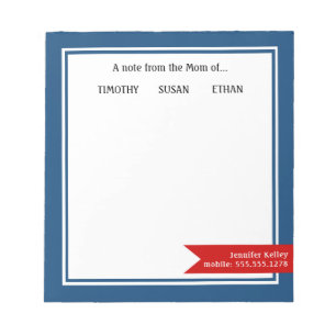Blauw met de inscriptie "Van de mam van", geperson Notitieblok