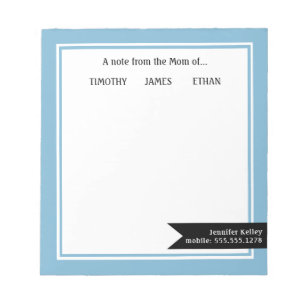 Blauw met de inscriptie "Van de mam van", geperson Notitieblok