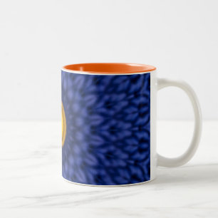 Blauw met gele kaleidoscoop tweekleurige koffiemok