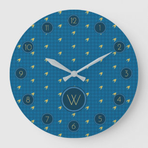 Blauw met Gold Accent Houndstooth Clock Grote Klok