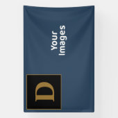 Blauw met gouden Initiaal fotobeeldscherm Spandoek (Verticaal)