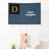 Blauw met gouden Initiaal fotobeeldscherm Spandoek (Insitu)