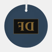 Blauw met gouden Initialen glas Ornament (Achterkant)