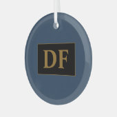 Blauw met gouden Initialen glas Ornament (Voorkant links)