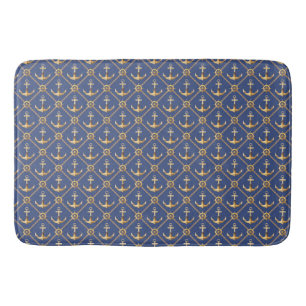 BLAUW MET GOUDEN SCHEEPVAARTANKERS EN TOUWEN BADMAT