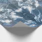 blauw met ingegraven Floral Motif Pattern Glitter Cadeaupapier (Hoek)