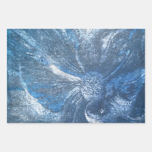 blauw met ingegraven Floral Motif Pattern Glitter Inpakpapier Vel (Voorkant 2)
