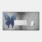 Blauw met juwelen versierde vlinderdamast bureaumat (Keyboard & Muis)