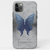Blauw met juwelen versierde vlinderdamast Case-Mate iPhone case (Achterkant)