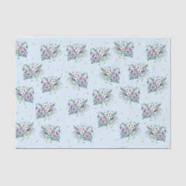 Blauw met paarse bloemen en gouden stippen tissuepapier